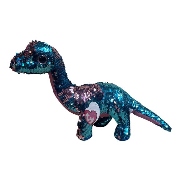 TY Flippables Tremor Aqua Pink Sequin 	Small Dinosaur Toy Birth September 5th - Picture 1 of 7